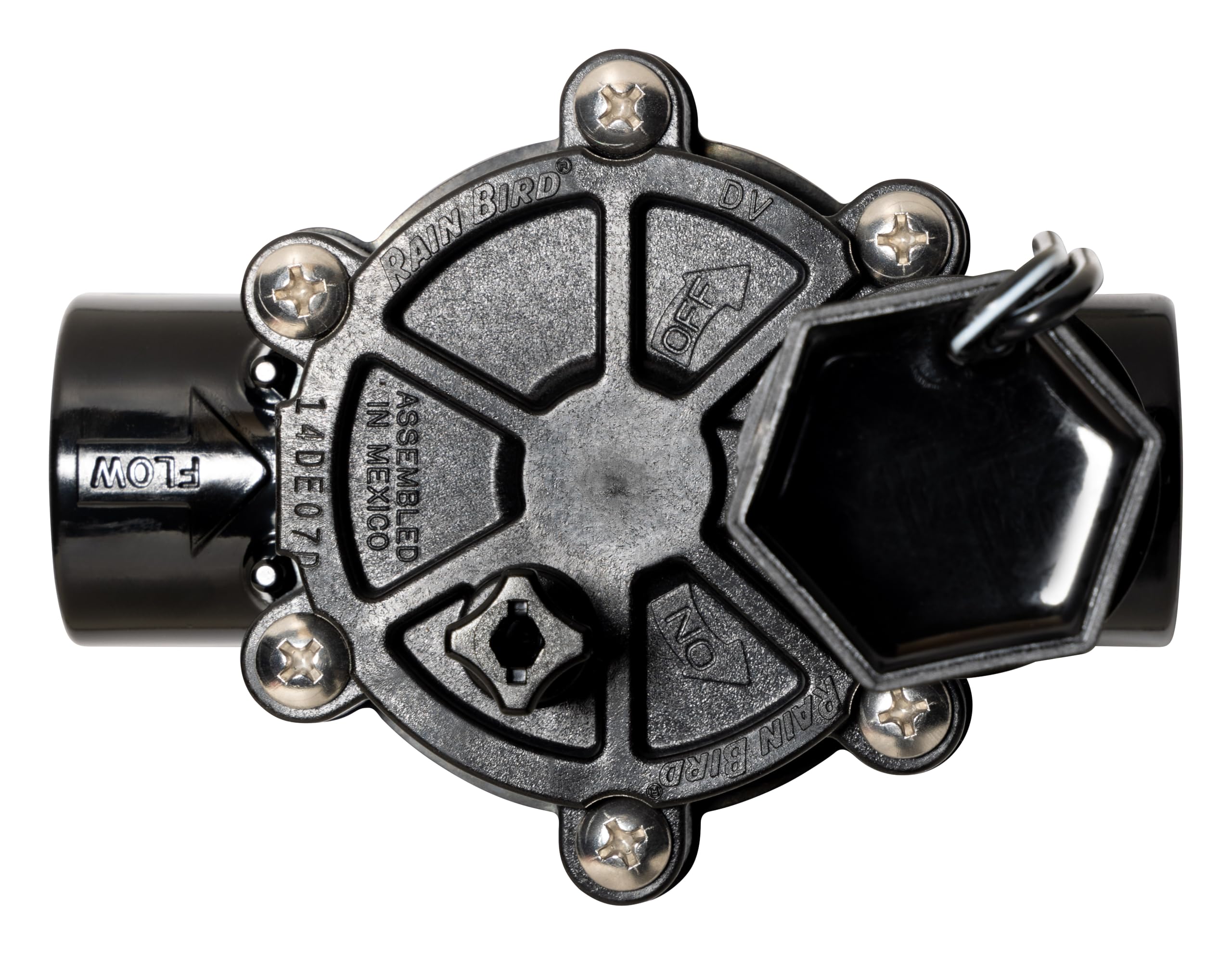 Rain Bird CP100 In-Line Valve installed in a garden irrigation system