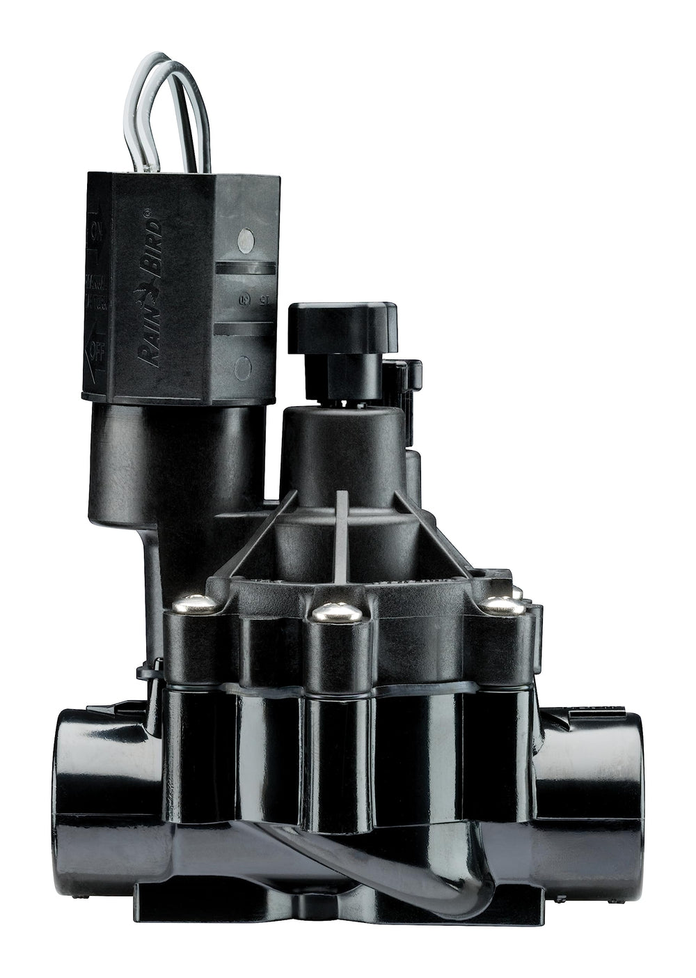 Rain Bird CPF075 In Line Valve front view with flow control knob