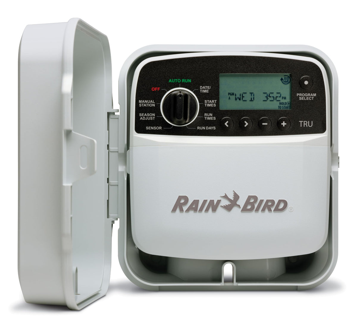 Rain Bird TRU8O irrigation controller front view with LCD display