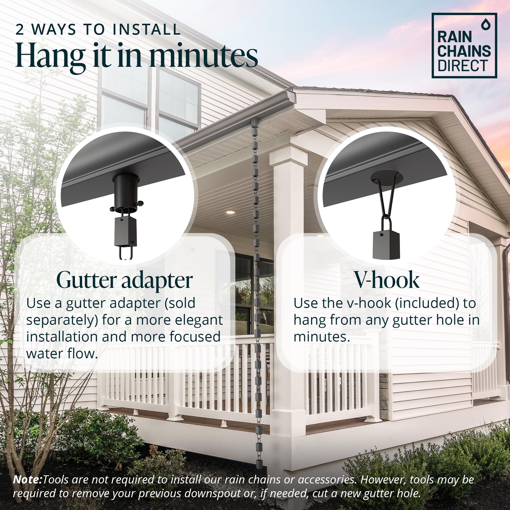 Rain Chains Direct Square Link Rain Chain in heavy rain