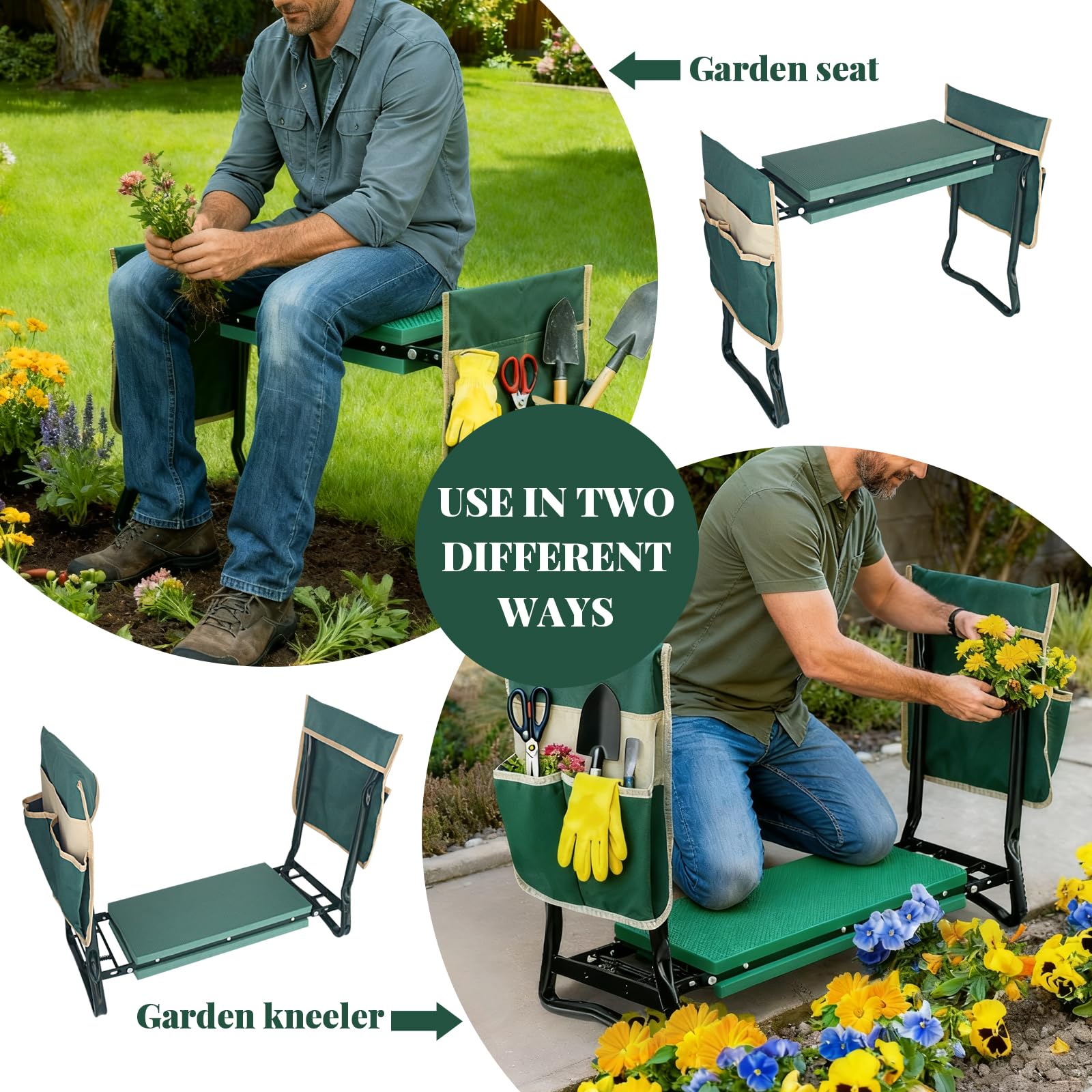 RAIN SPIRIT Garden Kneeler in use on uneven garden ground