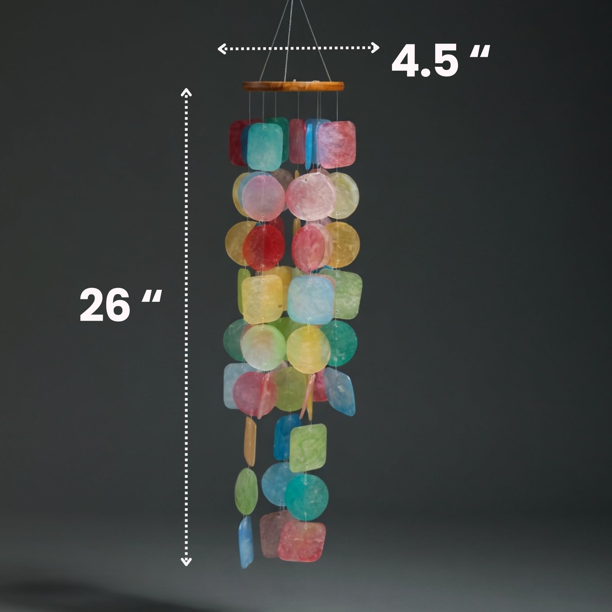Rainbow colour Capiz shells on Solange & Frances Wind Chimes