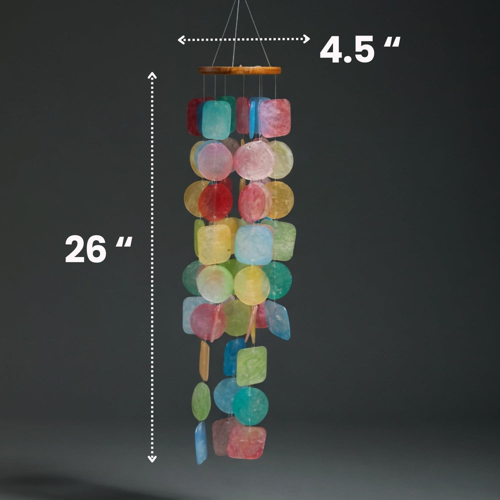 Rainbow colour Capiz shells on Solange & Frances Wind Chimes