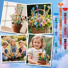 Rainbow crystal beaded fairy wand assembled in a garden setting