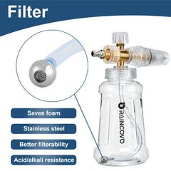 Raincovo Foam Cannon with 1L capacity bottle filled with soap