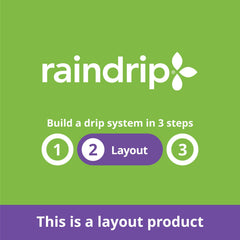Raindrip 50 ft tubing displayed on a garden background