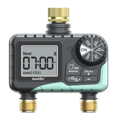 RAINPOINT 2 Zone Sprinkler Timer with brass connections, blue model