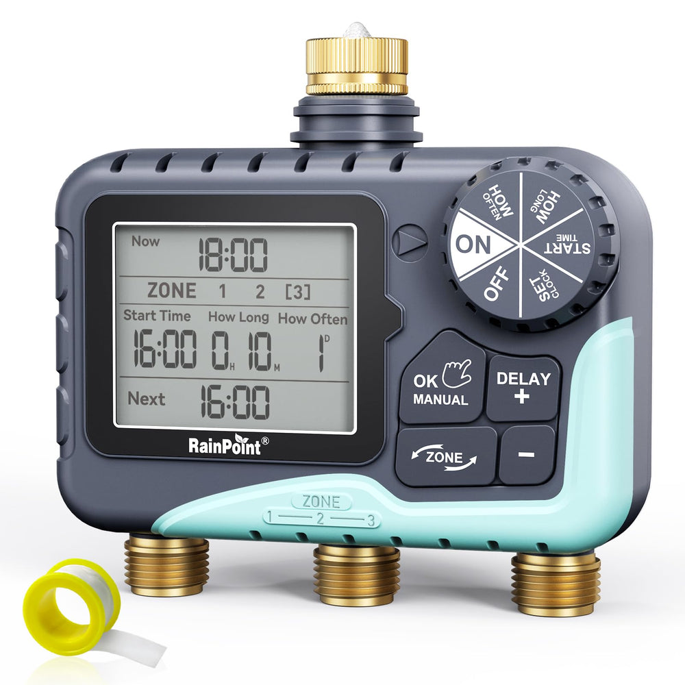 RAINPOINT 2027 V2 3 Zone Water Timer front view, dark grey