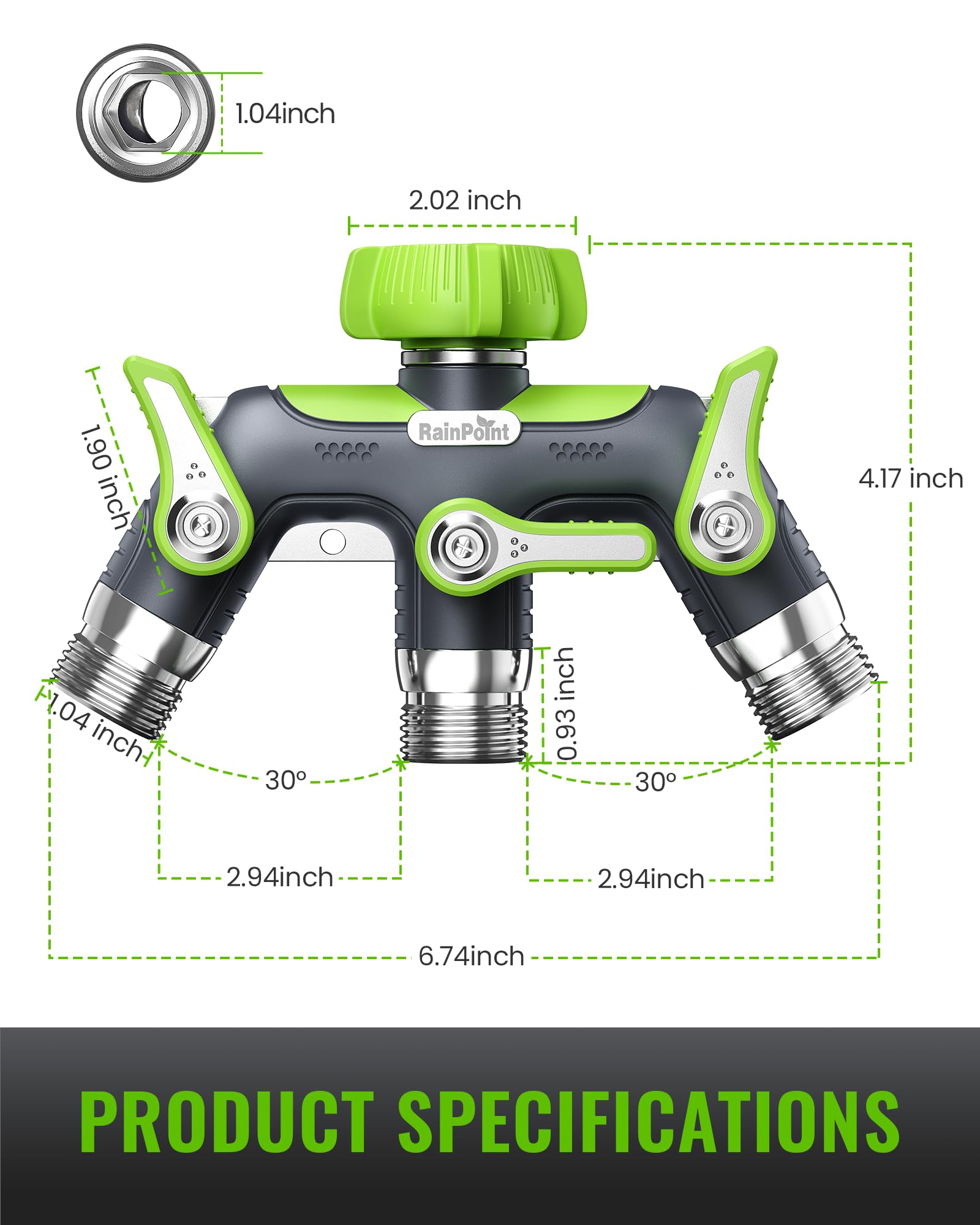 RAINPOINT 3 Way Hose Splitter with garden setting background