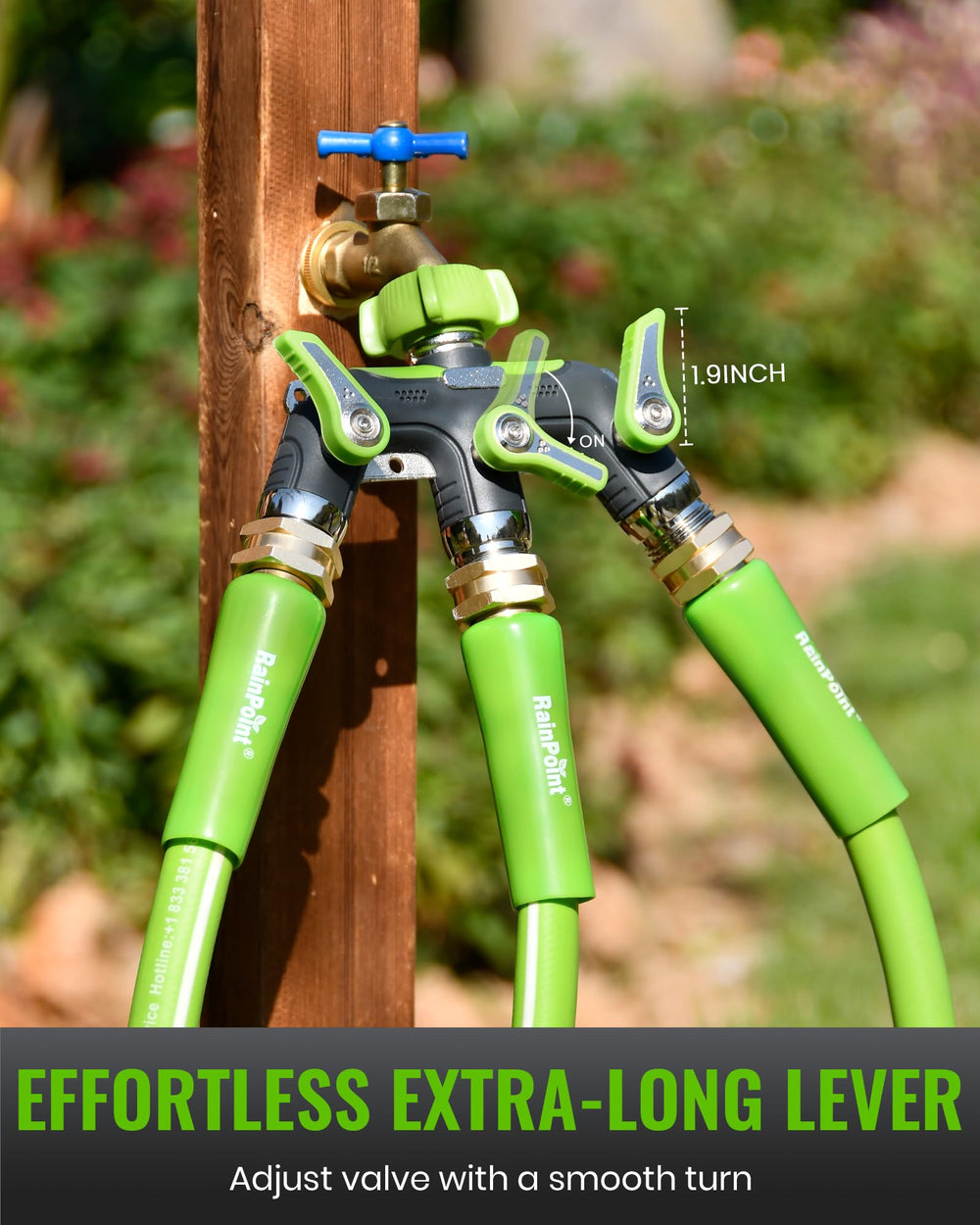 RAINPOINT 3 Way Hose Splitter with water flow demonstration