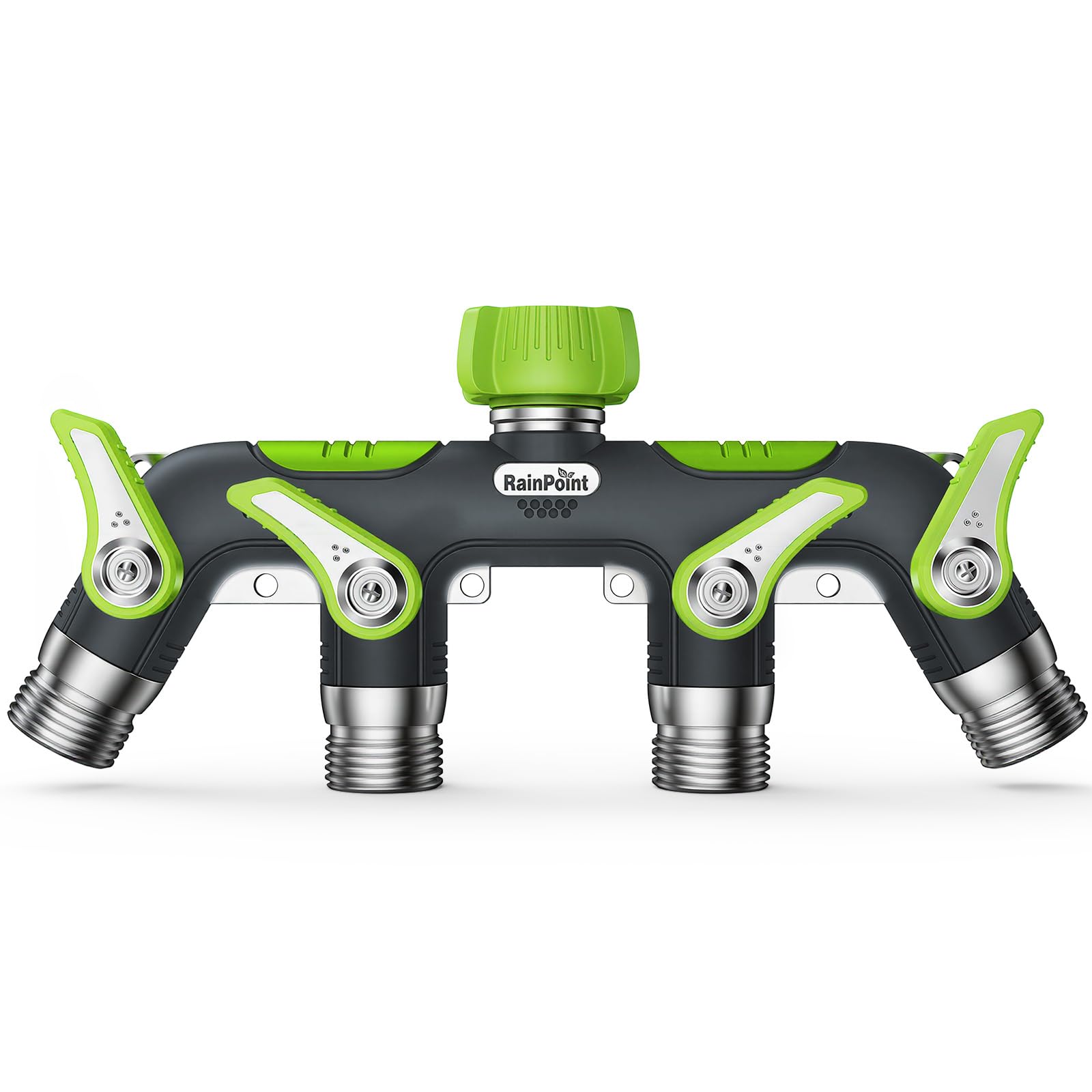 RAINPOINT 4 Way Garden Hose Splitter front view in green