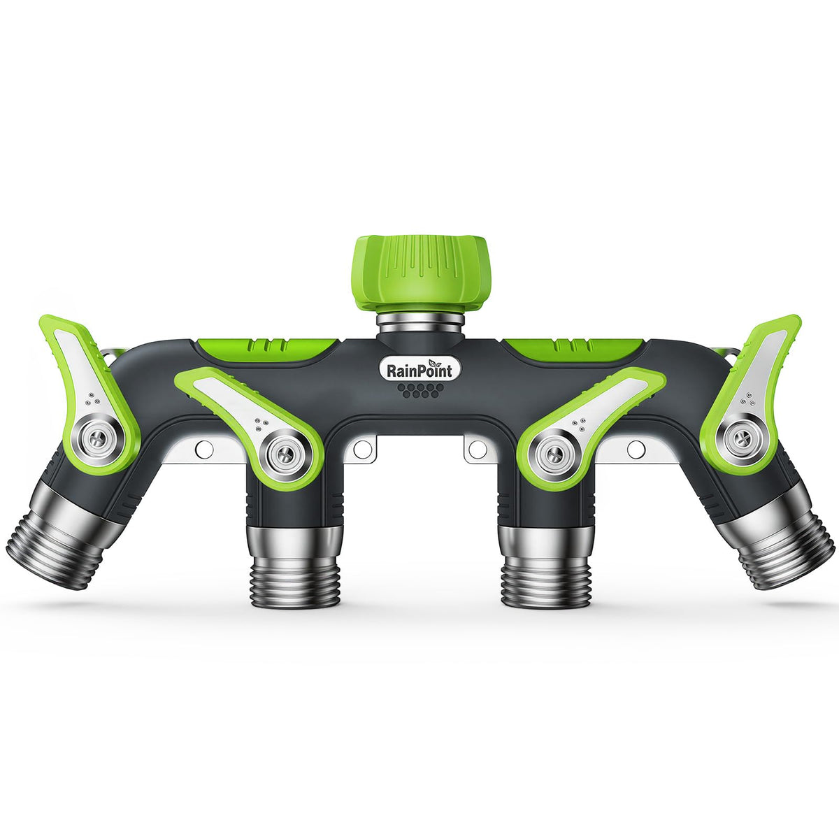 RAINPOINT 4 Way Garden Hose Splitter front view in green