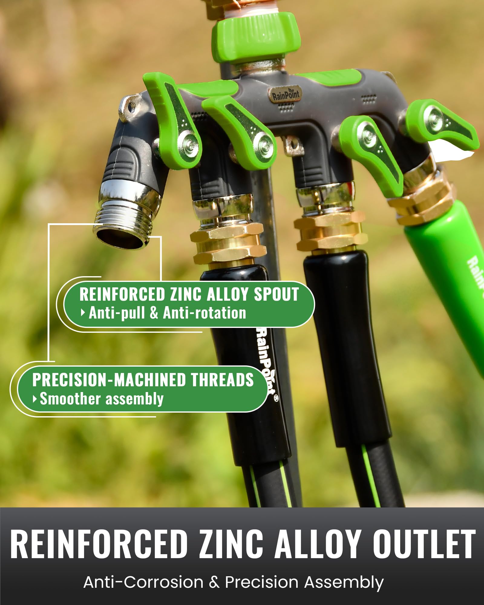 RAINPOINT 4 Way Garden Hose Splitter in use watering garden