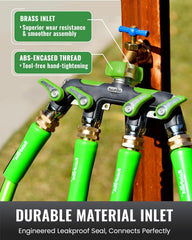 RAINPOINT 4 Way Garden Hose Splitter showing installation with Teflon tape