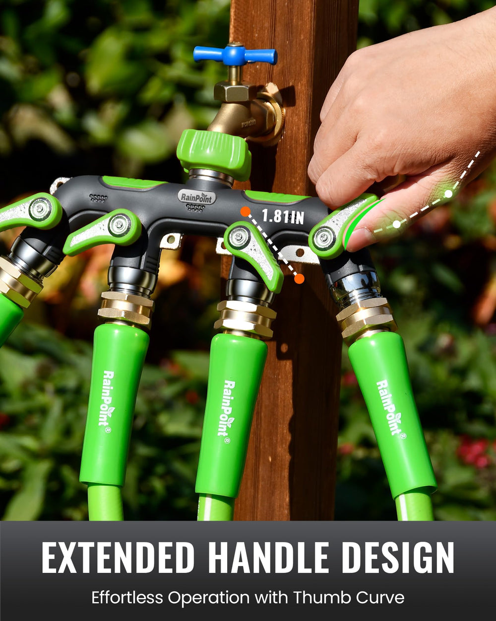 RAINPOINT 4 Way Garden Hose Splitter side view highlighting durability