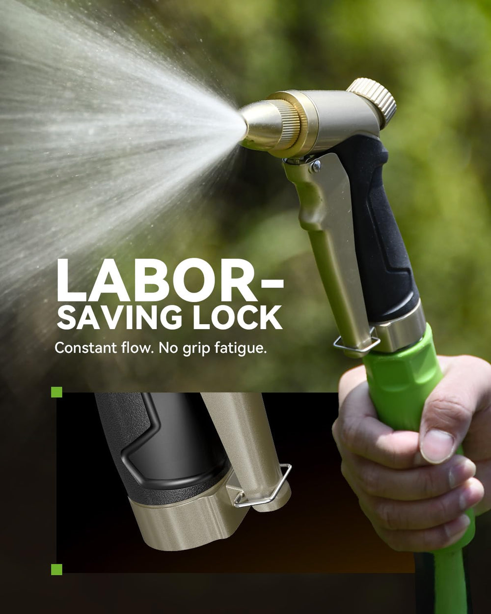 RAINPOINT Garden Hose Nozzle demonstrating powerful jet stream