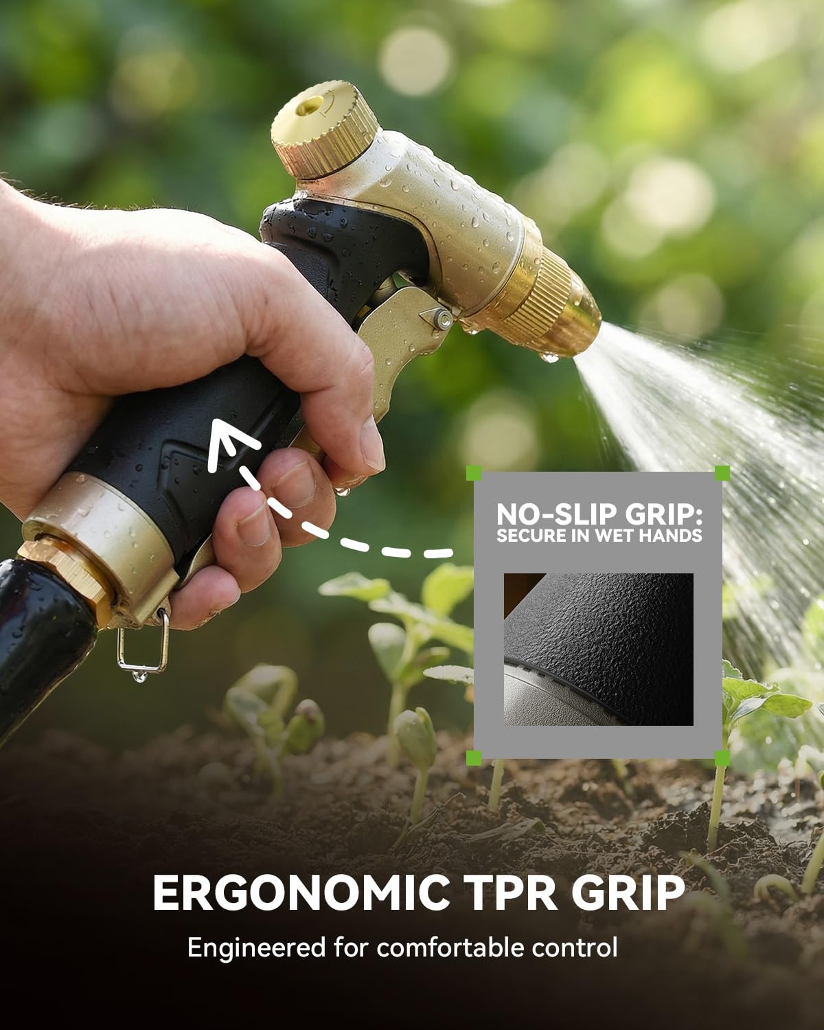 RAINPOINT Garden Hose Nozzle in use for watering plants
