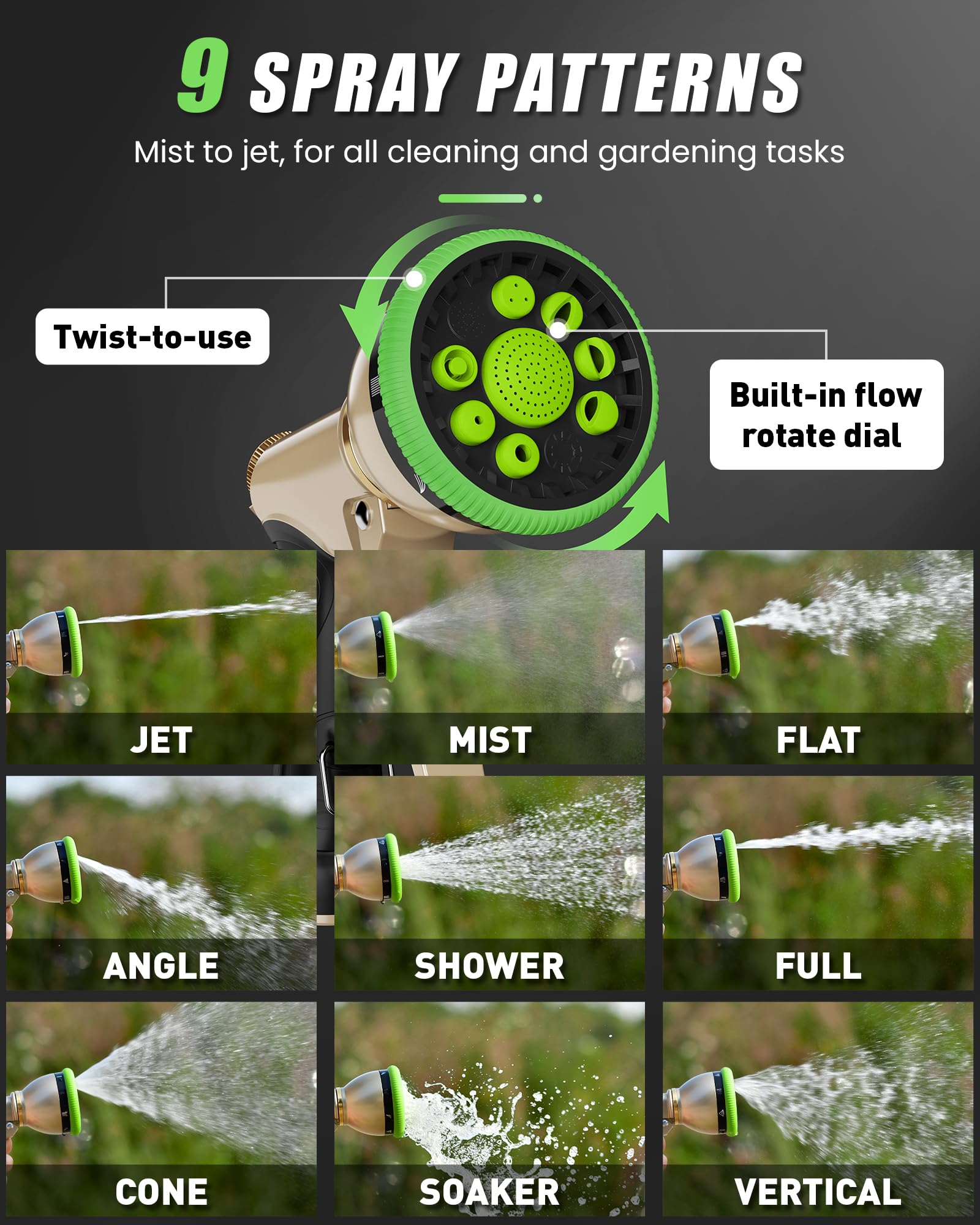 RAINPOINT Garden Hose Nozzle showing zinc alloy material