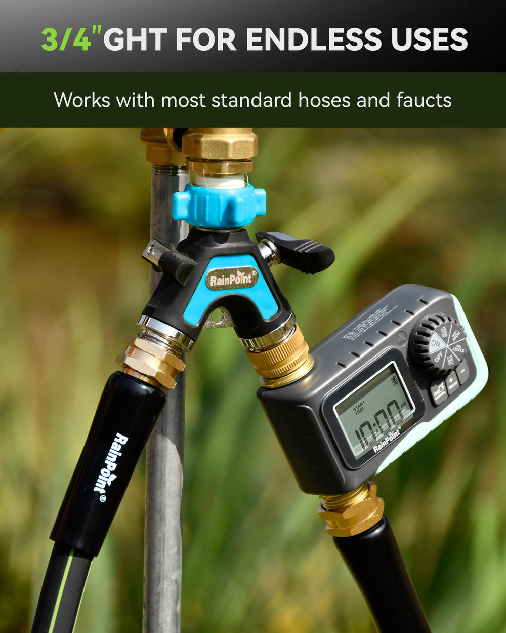RAINPOINT Garden Hose Splitter packaging and accessories