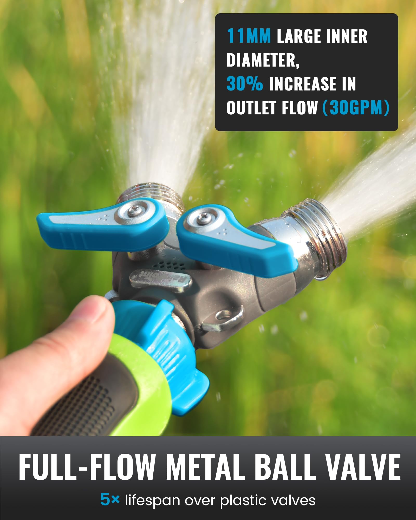 RAINPOINT Garden Hose Splitter with garden hose attached