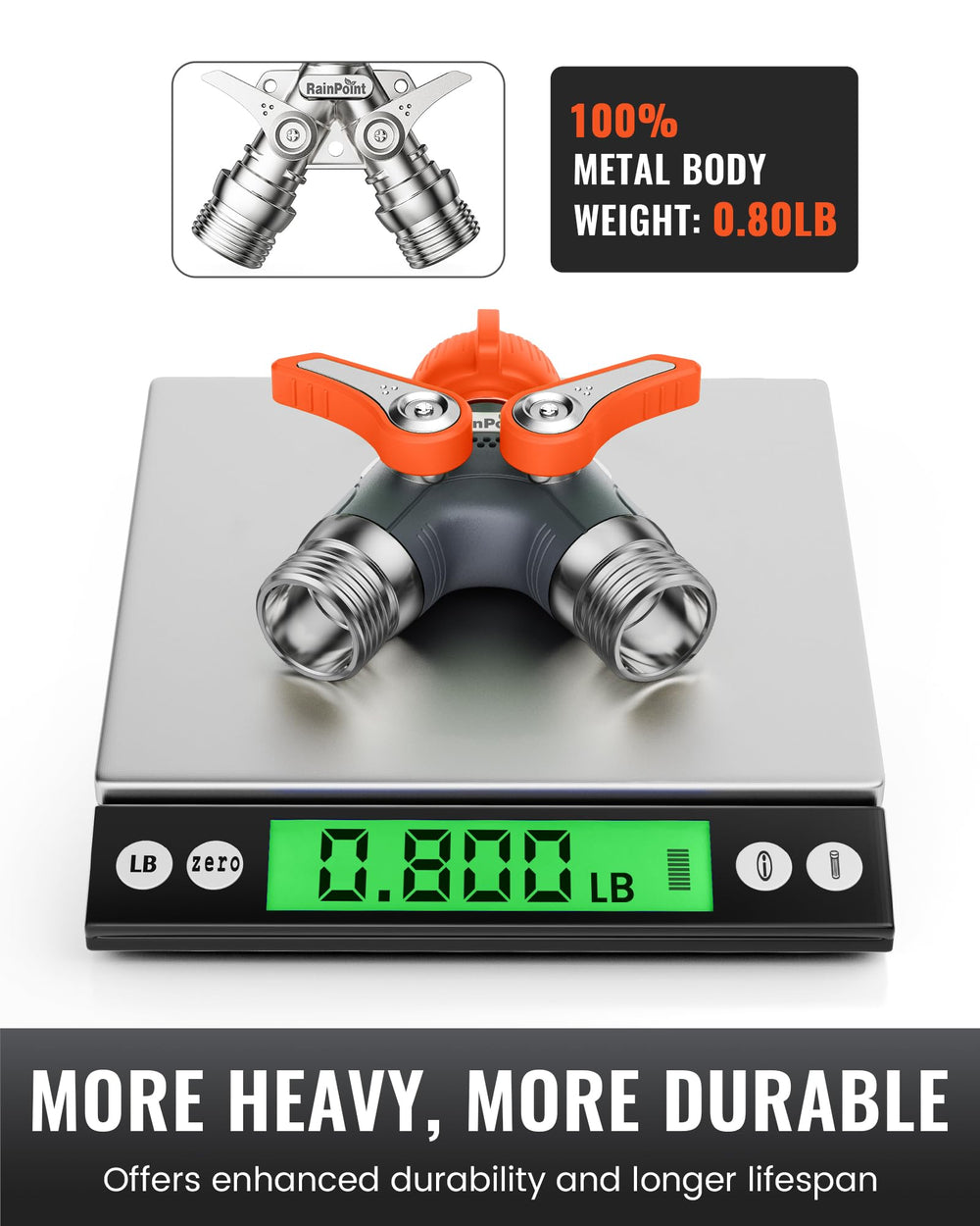 RAINPOINT Hose Splitter showing 1.9 inch metal handle