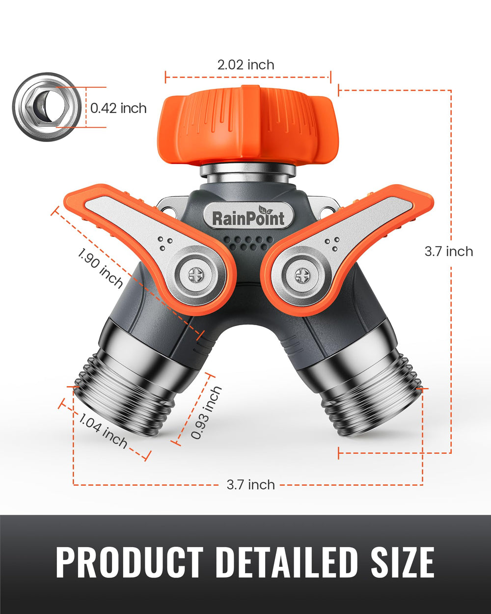 RAINPOINT Hose Splitter showing precision machined threads