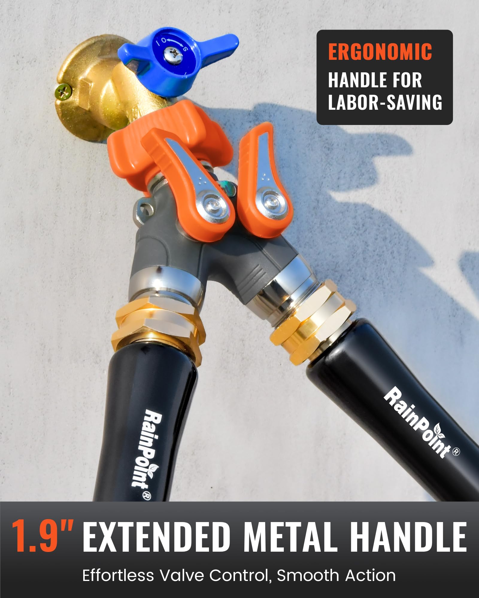 RAINPOINT Hose Splitter stainless steel ball valve close-up