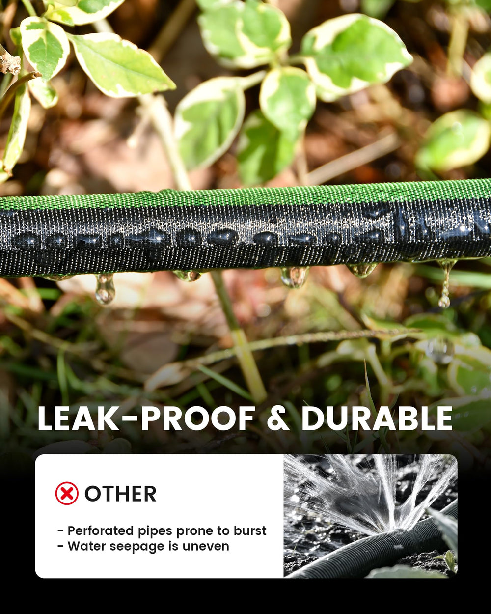 RAINPOINT soaker hose in use around garden plants