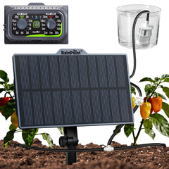 RAINPOINT Solar Rechargeable Drip Irrigation Kit with components laid out