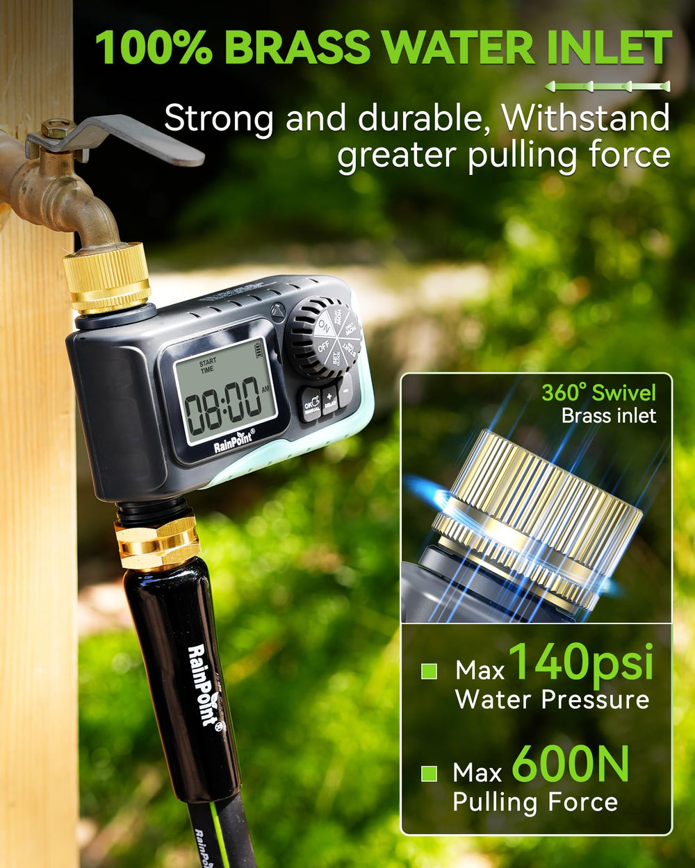 RAINPOINT Sprinkler Timer back view with inlet