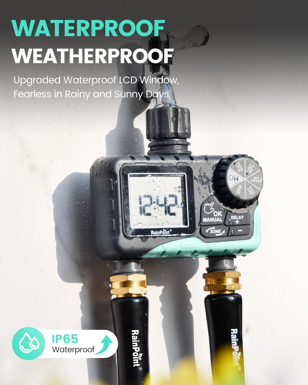 RAINPOINT Sprinkler Timer displaying low battery alert