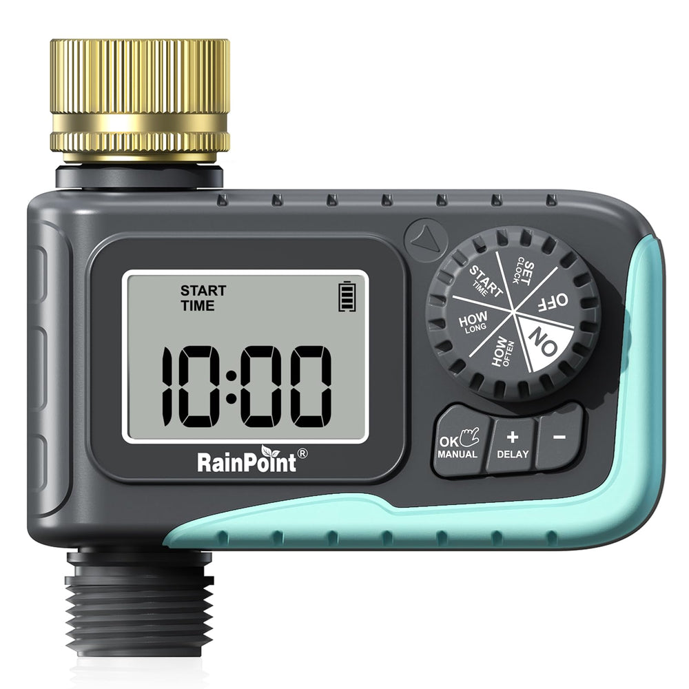 RAINPOINT Sprinkler Timer front view with brass inlet