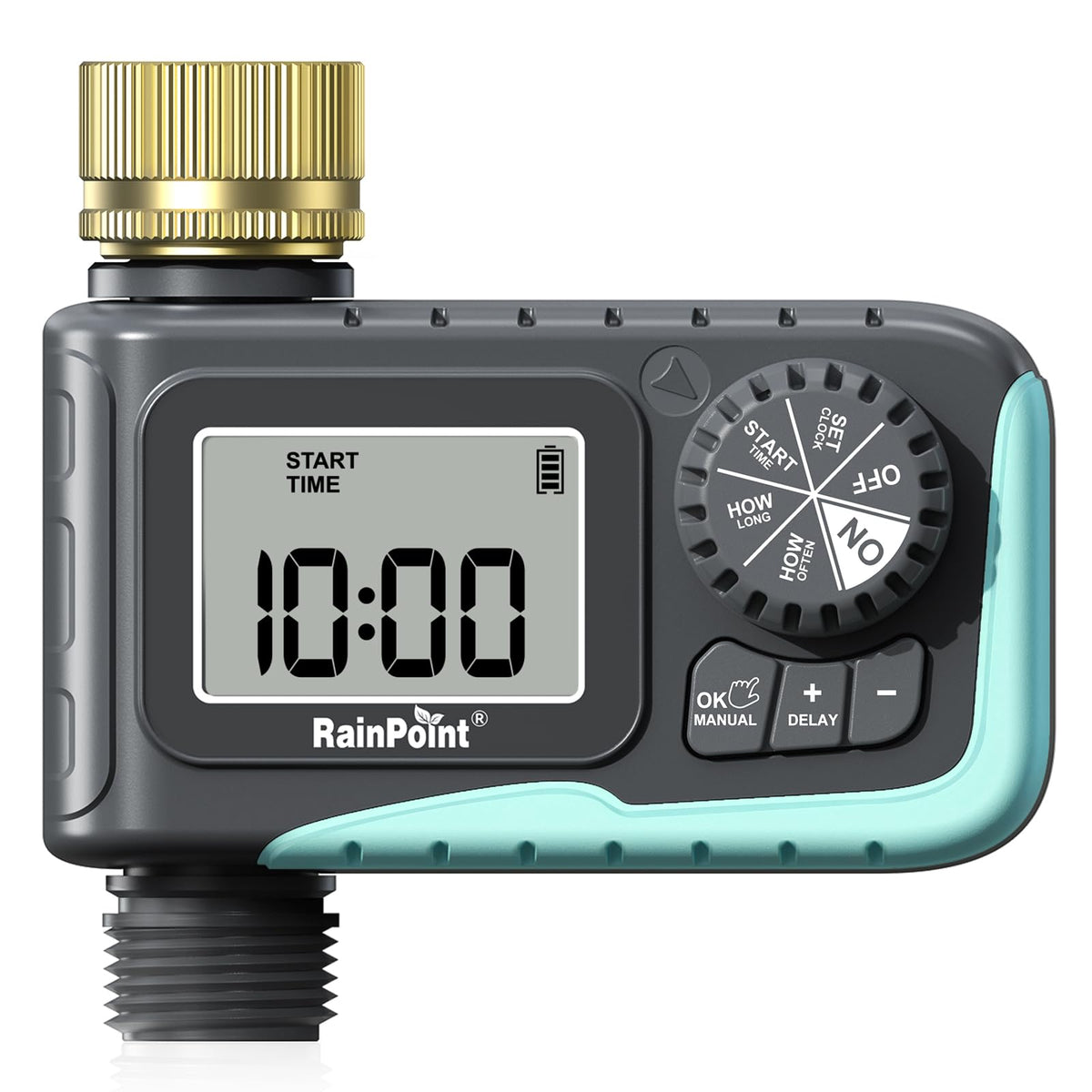 RAINPOINT Sprinkler Timer front view with brass inlet