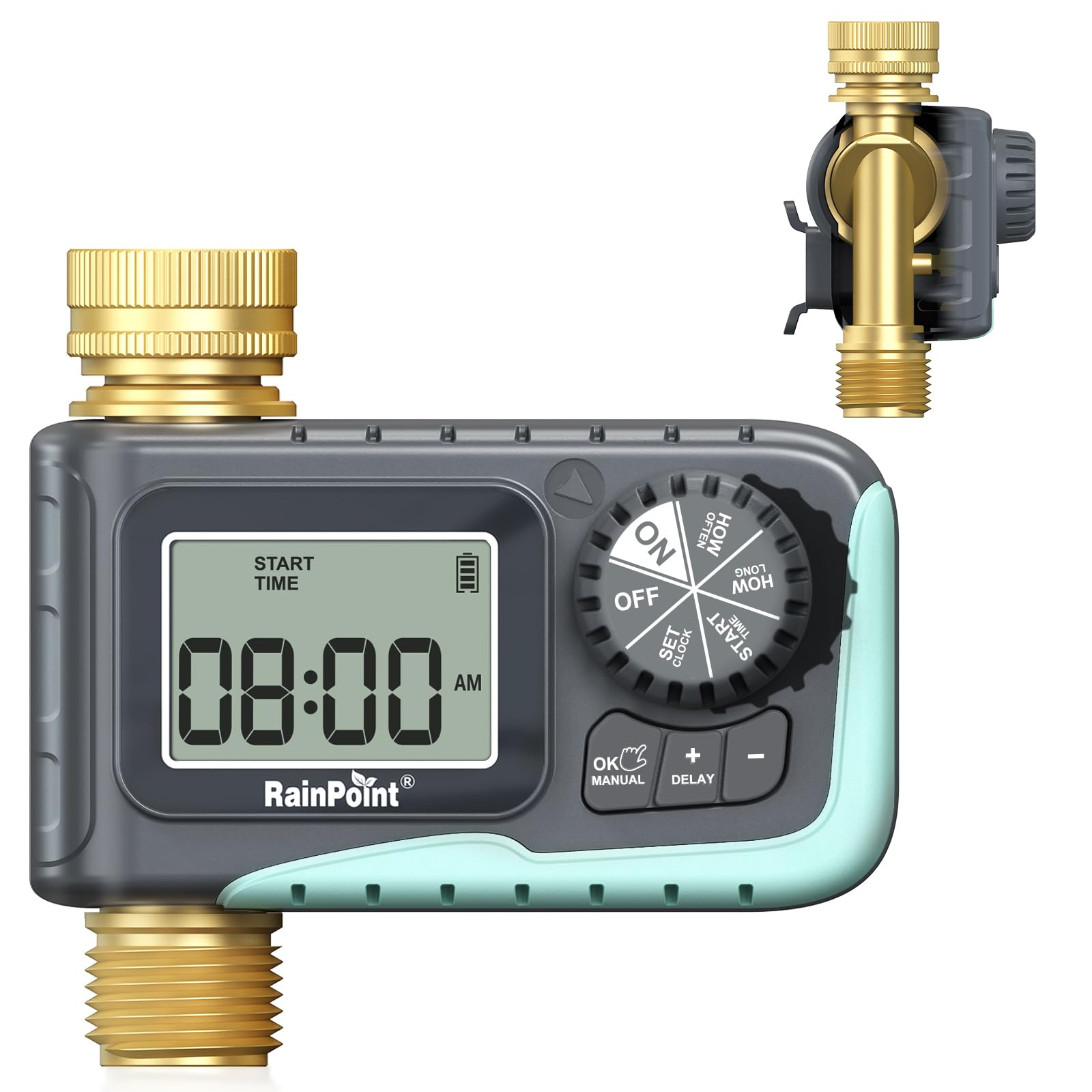 RAINPOINT Sprinkler Timer front view with metal design