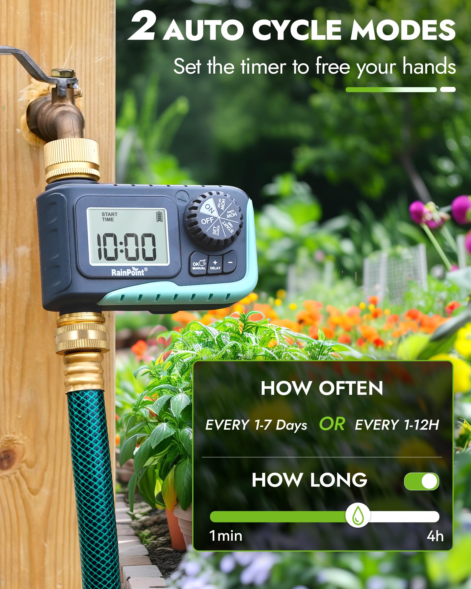 RAINPOINT Sprinkler Timer in use in a garden setting