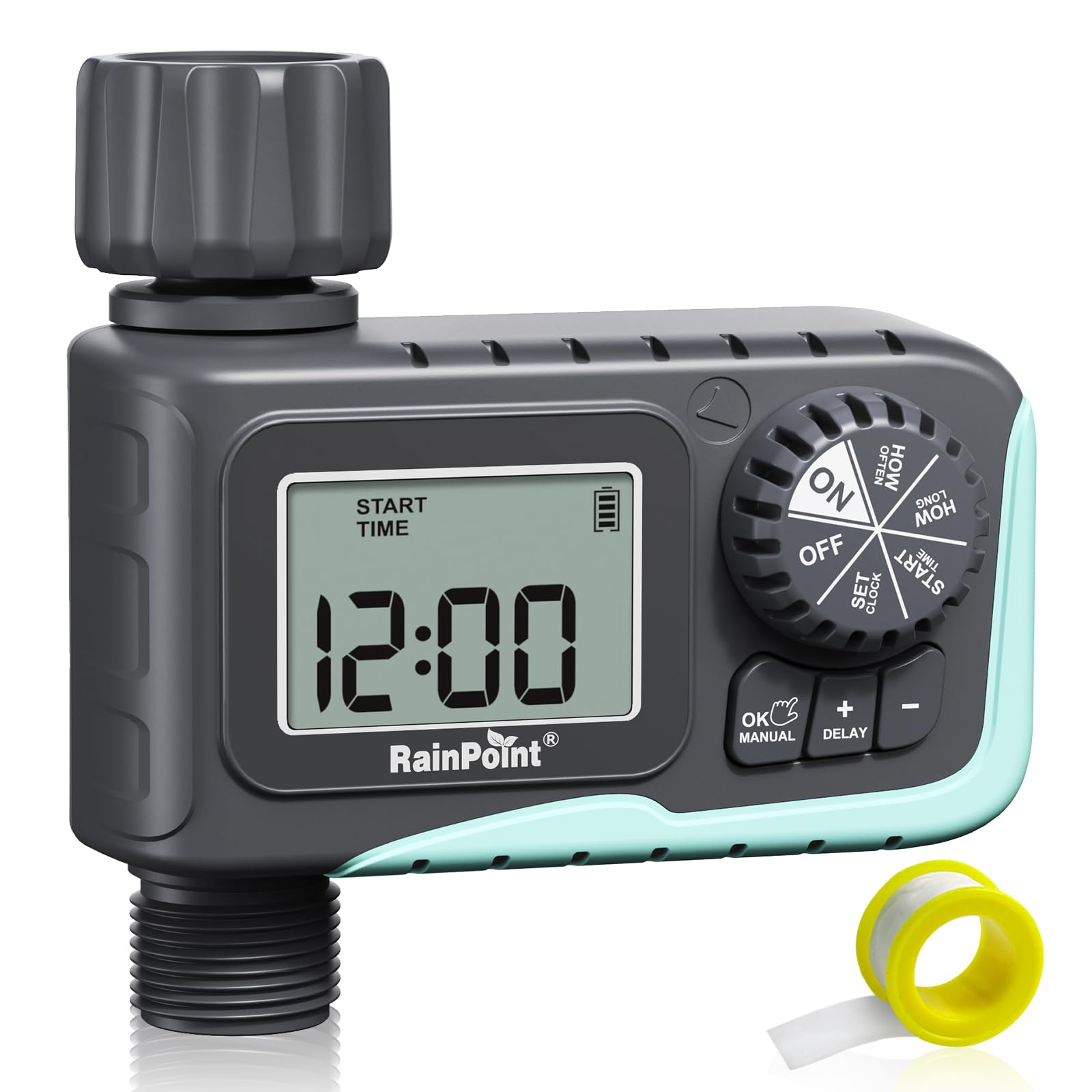 RAINPOINT Sprinkler Timer Outdoor front view with large LCD display