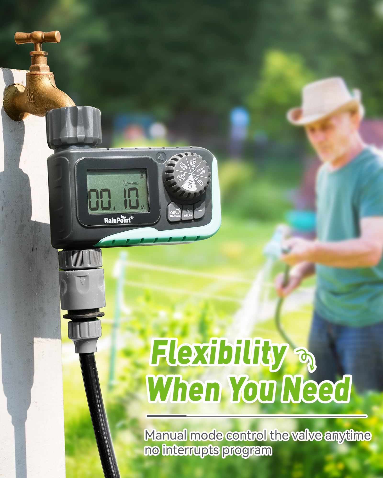 RAINPOINT Sprinkler Timer Outdoor with manual mode settings