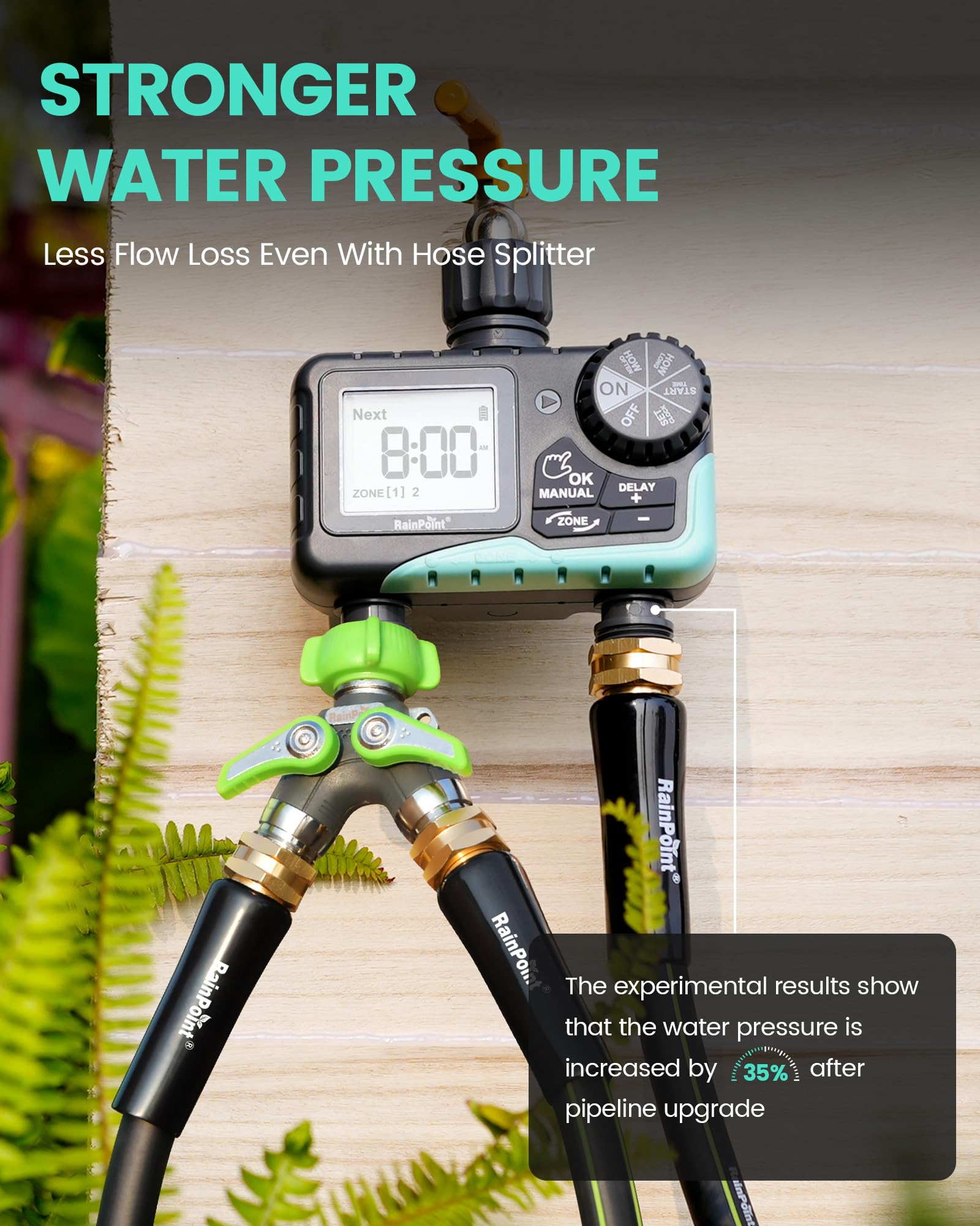 RAINPOINT Sprinkler Timer side view with hose connections