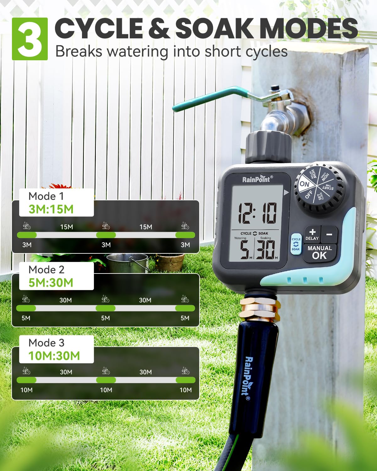 RAINPOINT Sprinkler Timer with manual watering feature