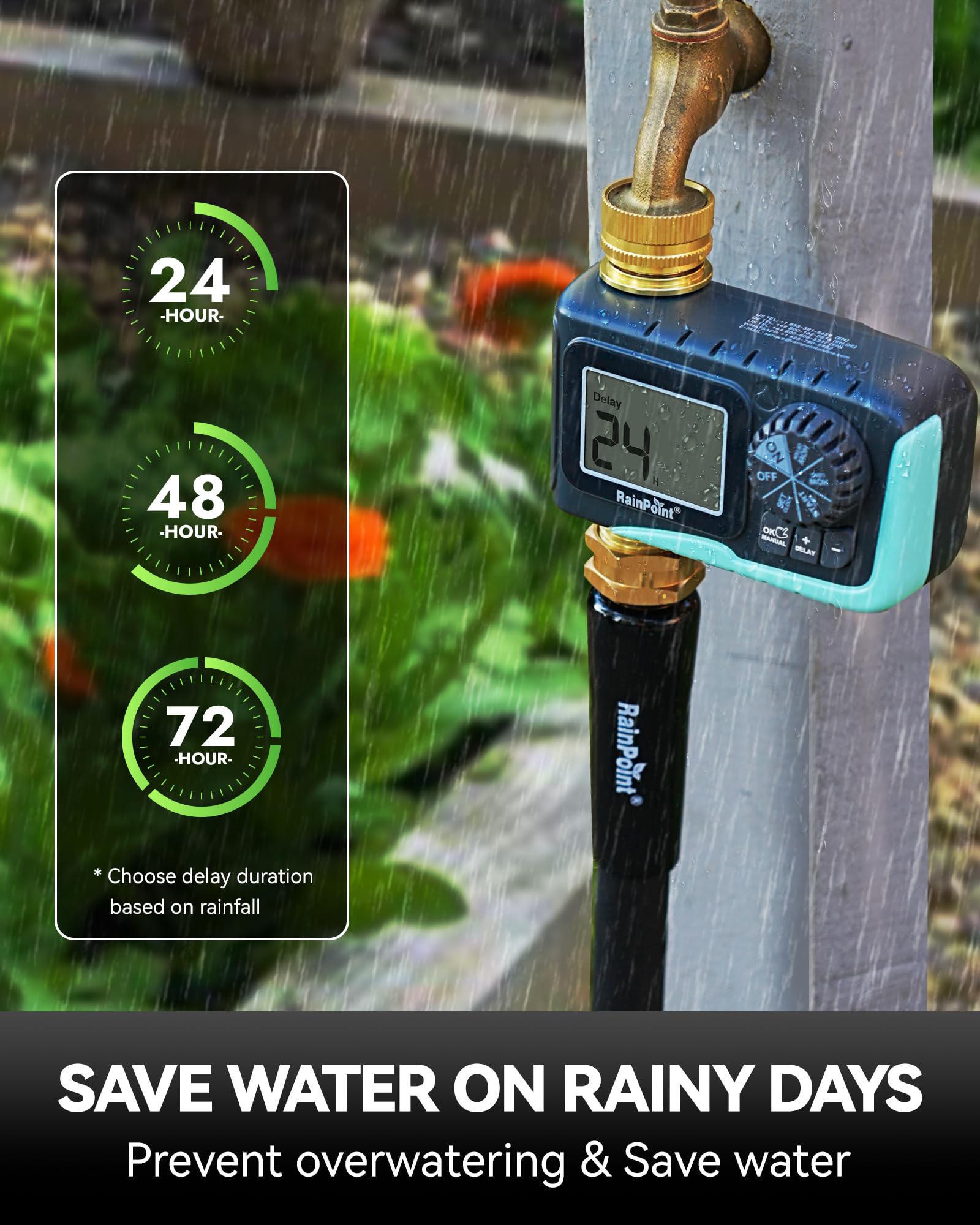 RAINPOINT timer in outdoor garden setting