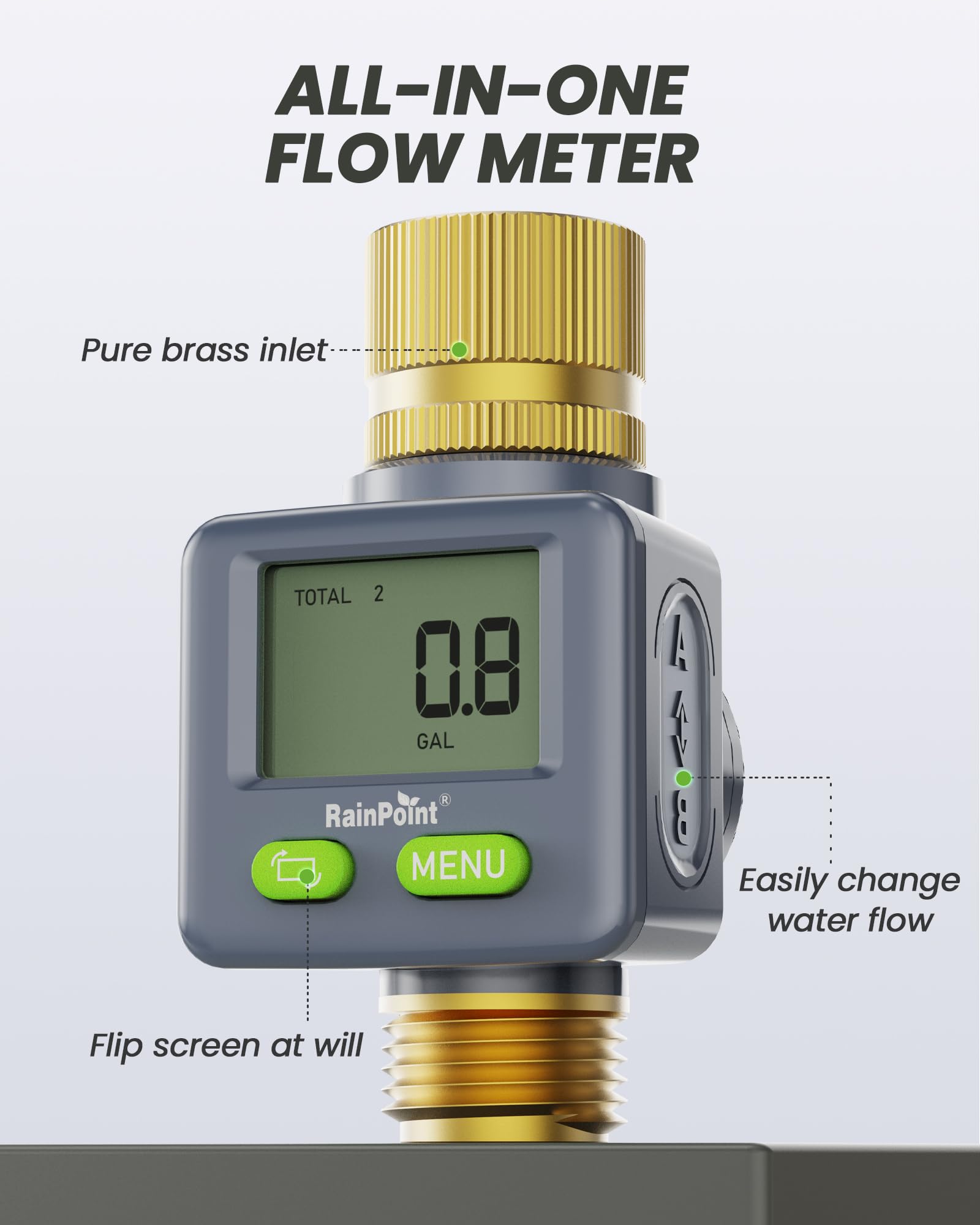 RAINPOINT Water Flow Meter with brass inlet and outlet