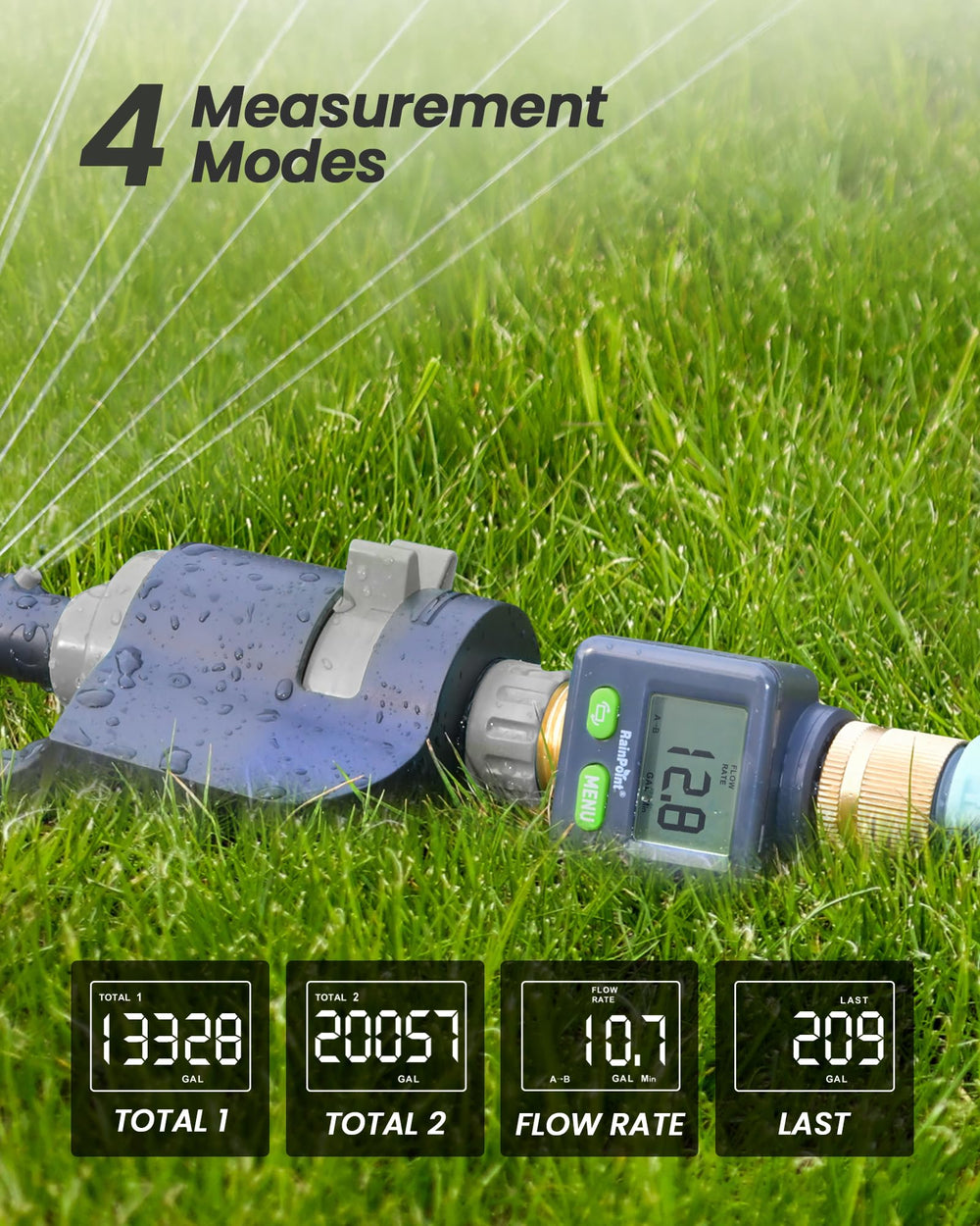 RAINPOINT Water Flow Meter with dual total mode display