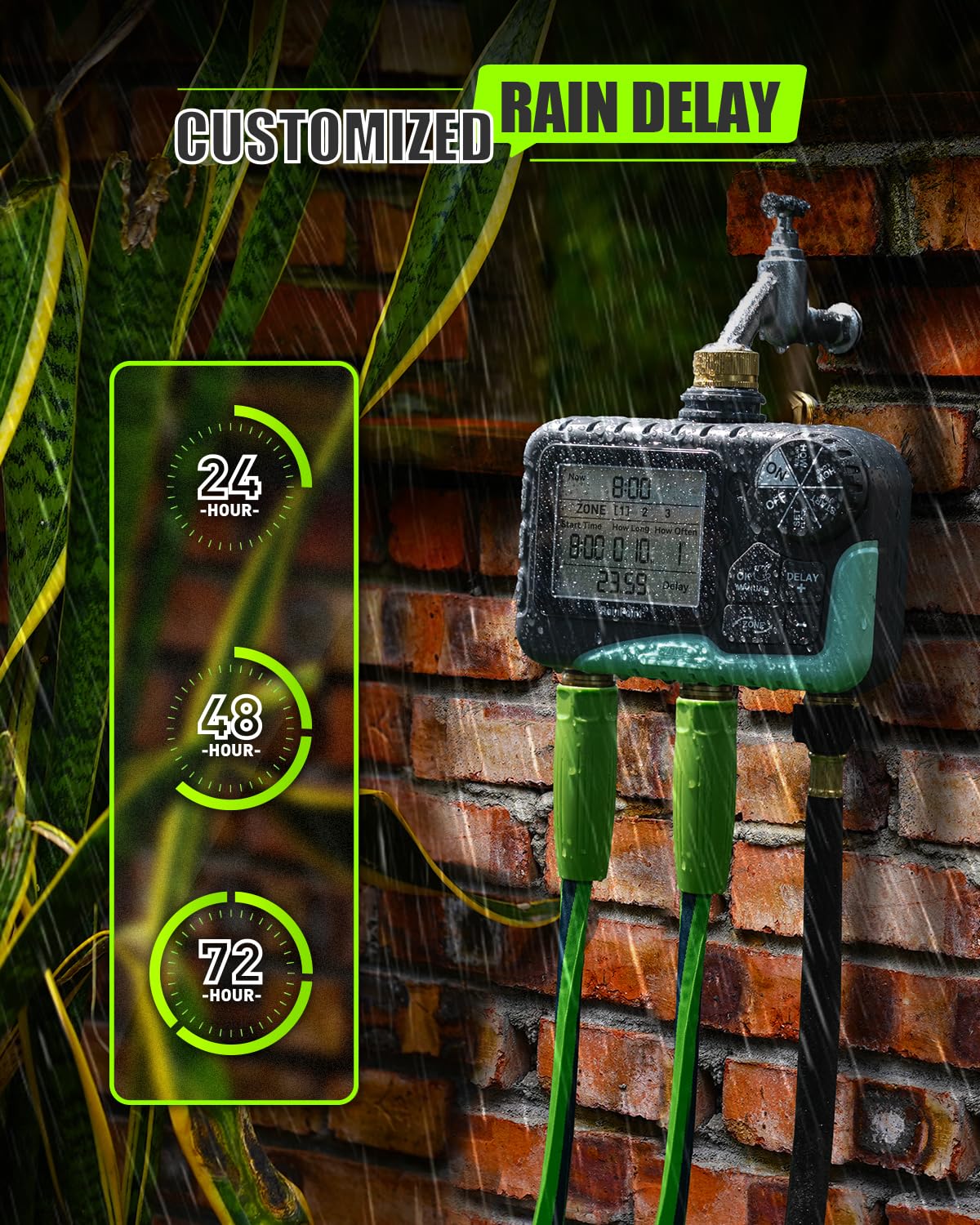 RAINPOINT water timer installed on a garden faucet