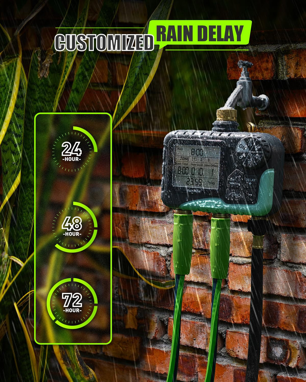 RAINPOINT water timer installed on a garden faucet