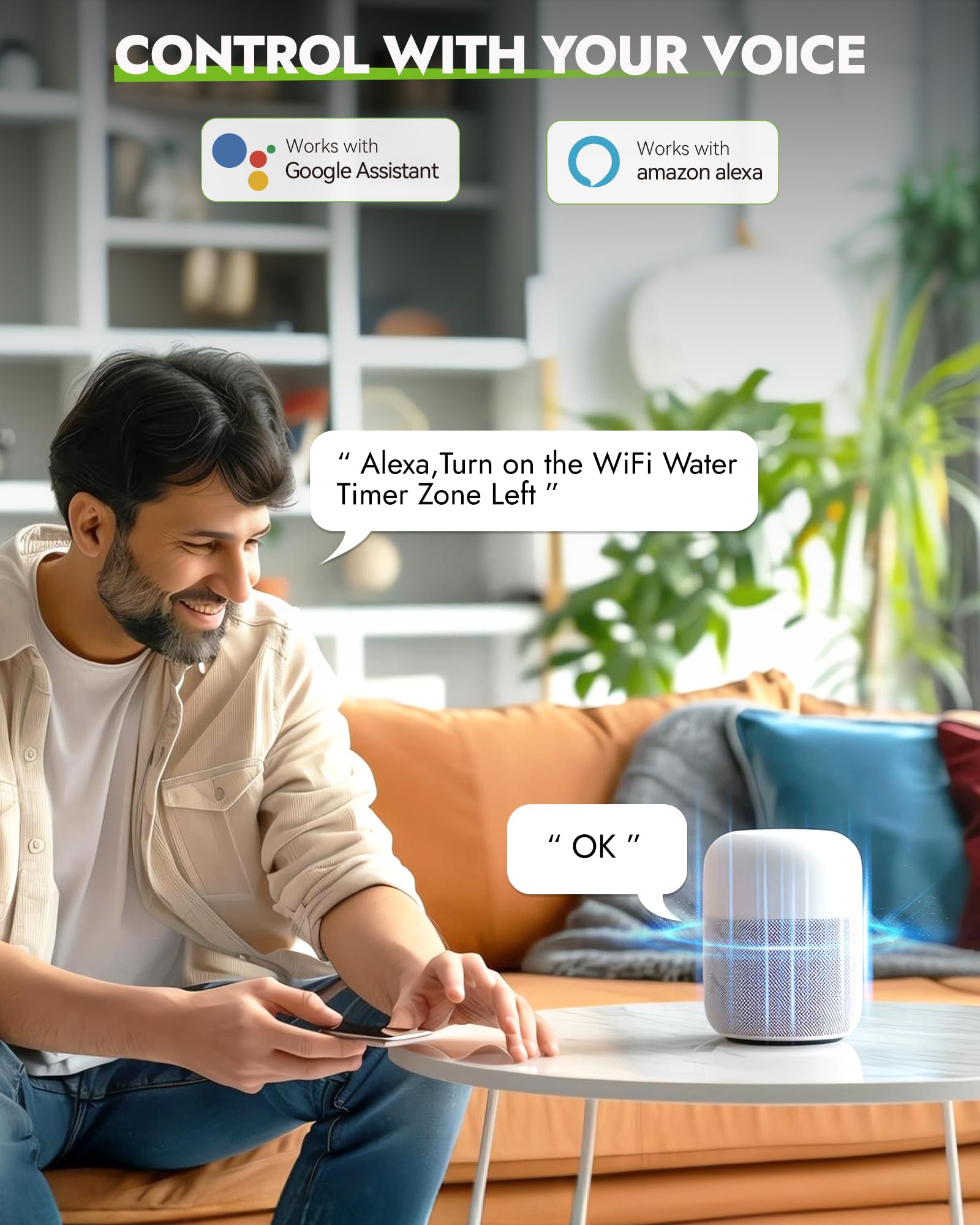 RAINPOINT WiFi Water Timer alongside garden tools