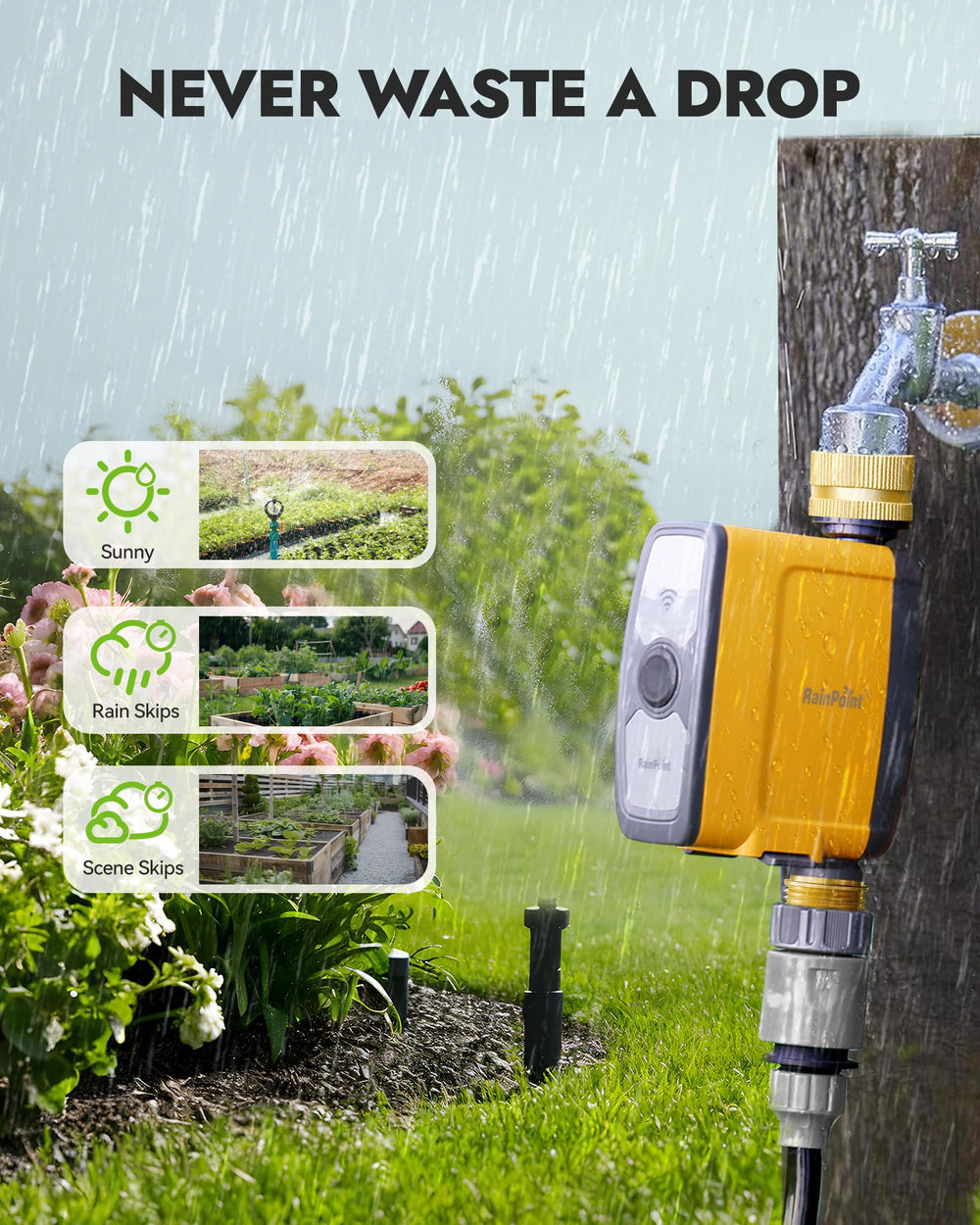 RAINPOINT WiFi Water Timer displayed with smartphone app