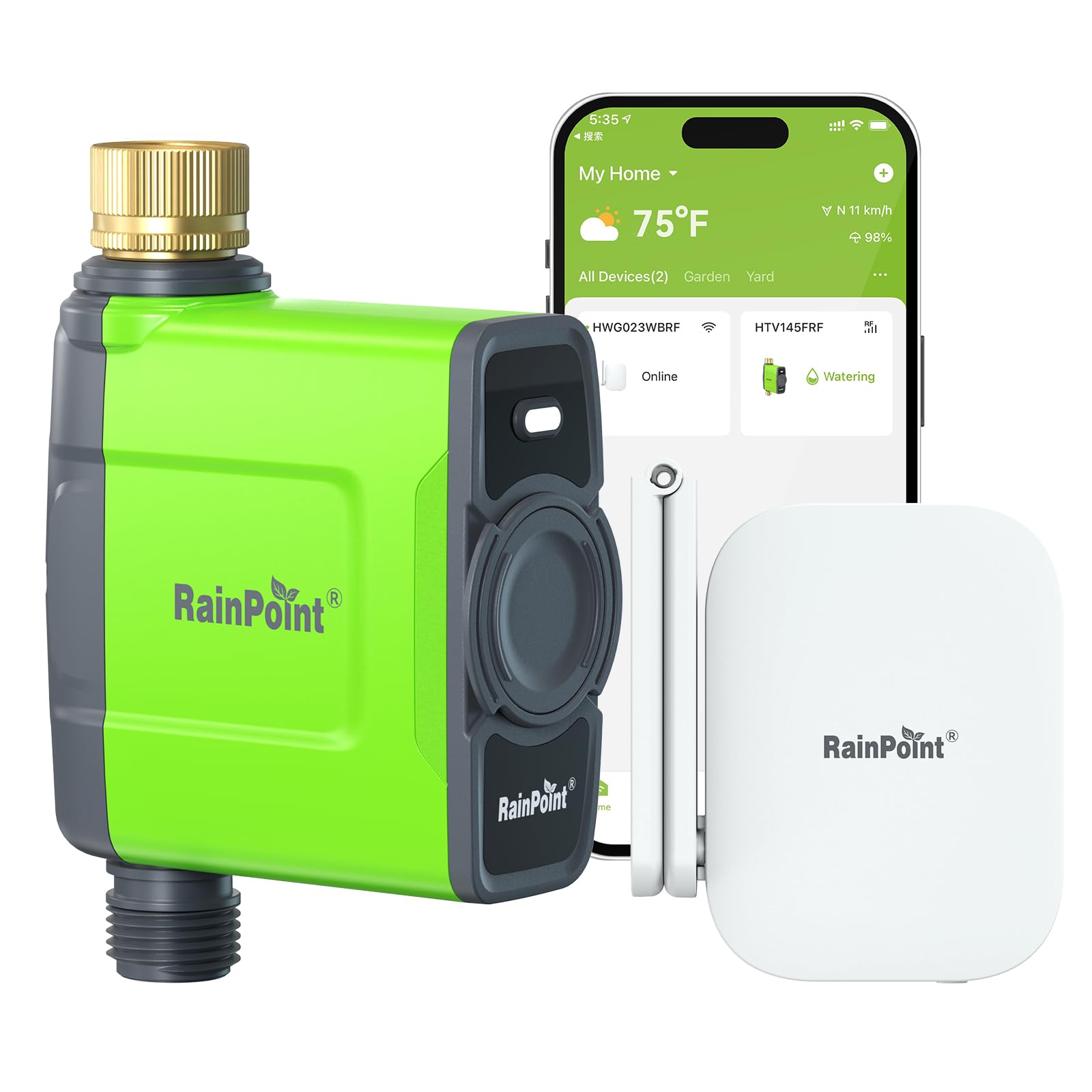 RAINPOINT WiFi Water Timer front view with brass inlet
