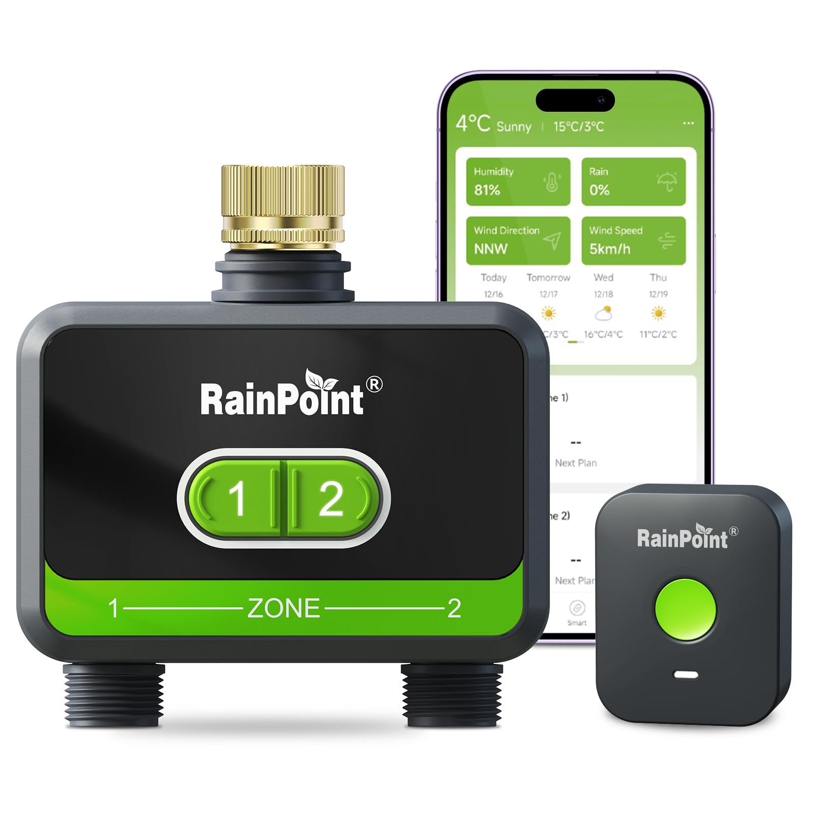 RAINPOINT WiFi Water Timer front view with brass inlet