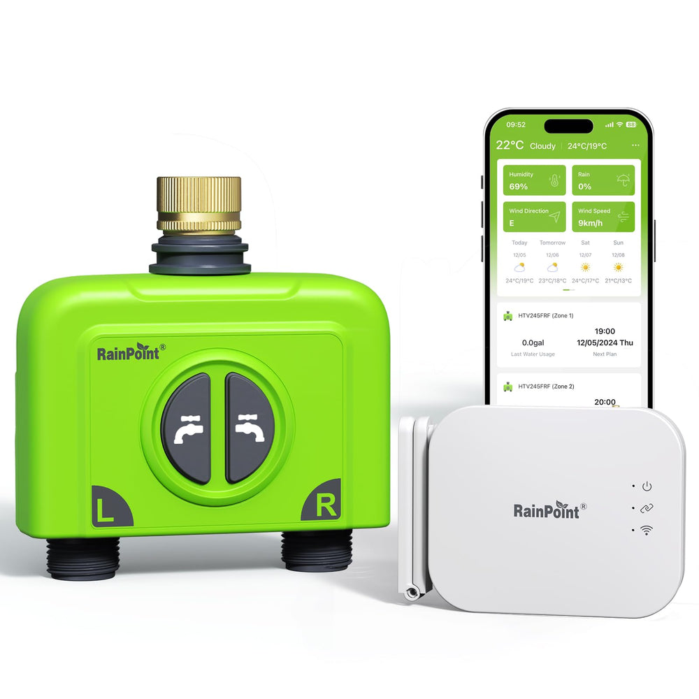 RAINPOINT WiFi Water Timer front view with brass inlet