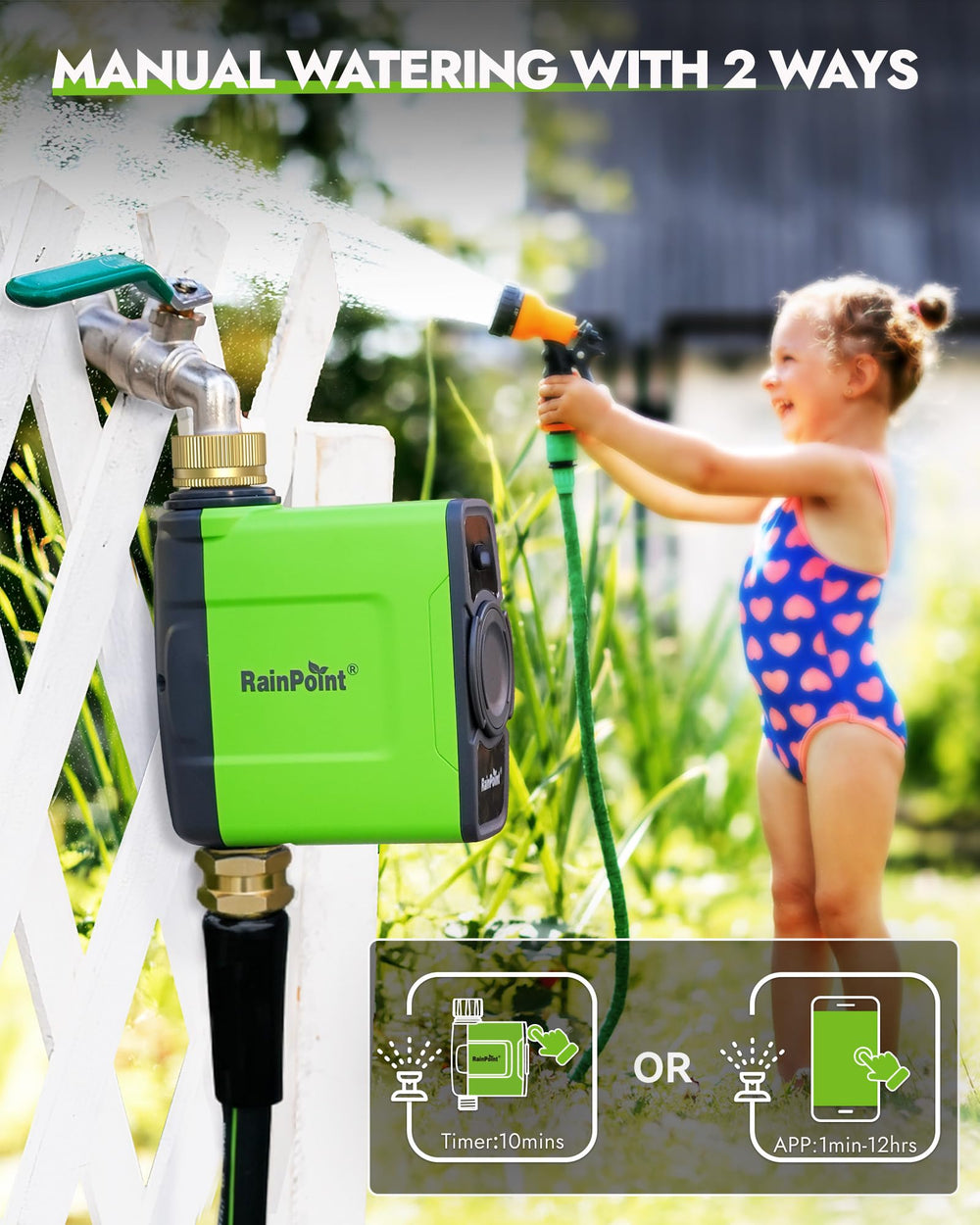 RAINPOINT WiFi Water Timer in a garden setting